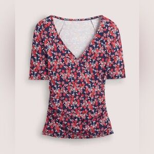 Boden Short Sleeve Wrap Top Women’s 2 Cherry Red Abstract Sprig